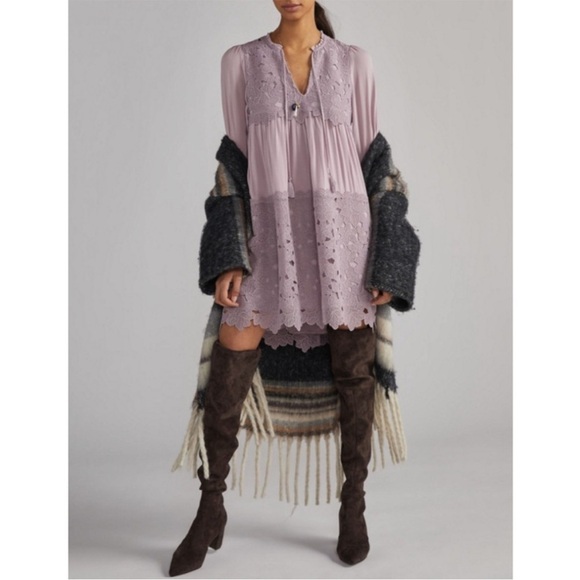 Anthropologie Dresses & Skirts - Anthropologie Embroidered Lace Tunic Dress Lilac Bohemian Size XXS Cottagecore